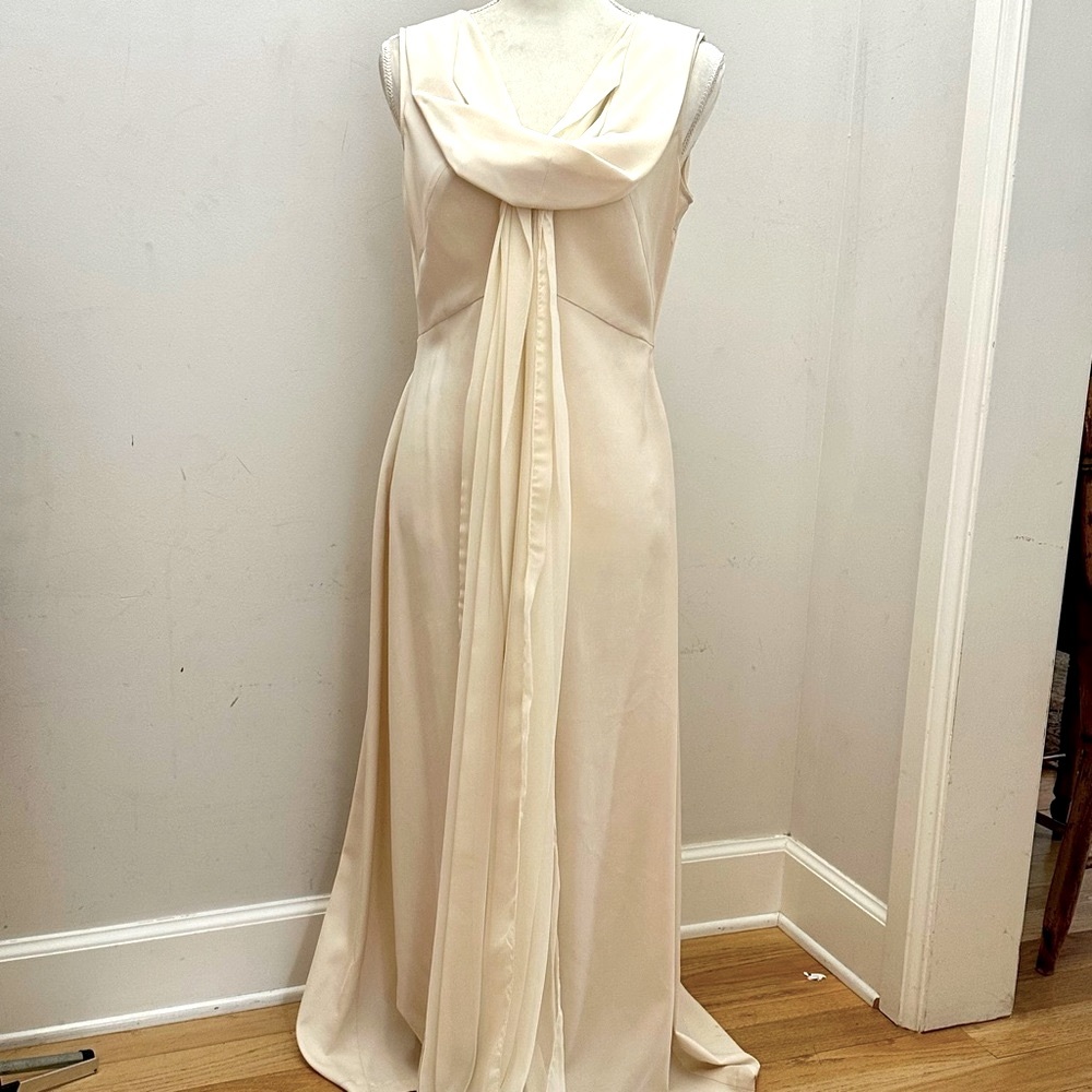 SOLD Morgane Le Fay Crème Silk Gown Dress with Draped Neckline, sz M - Picture 2 of 12
